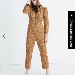 Madewell Corduroy Puff Sleeve Floral Jumpsuit